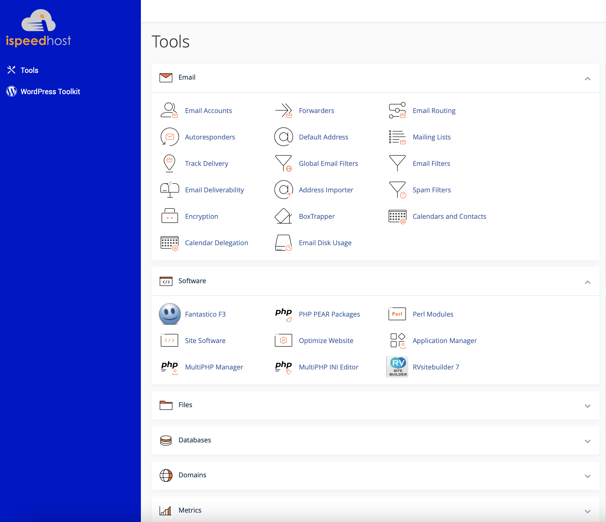 iSpeedHost Web Servers User Control Panel Tools