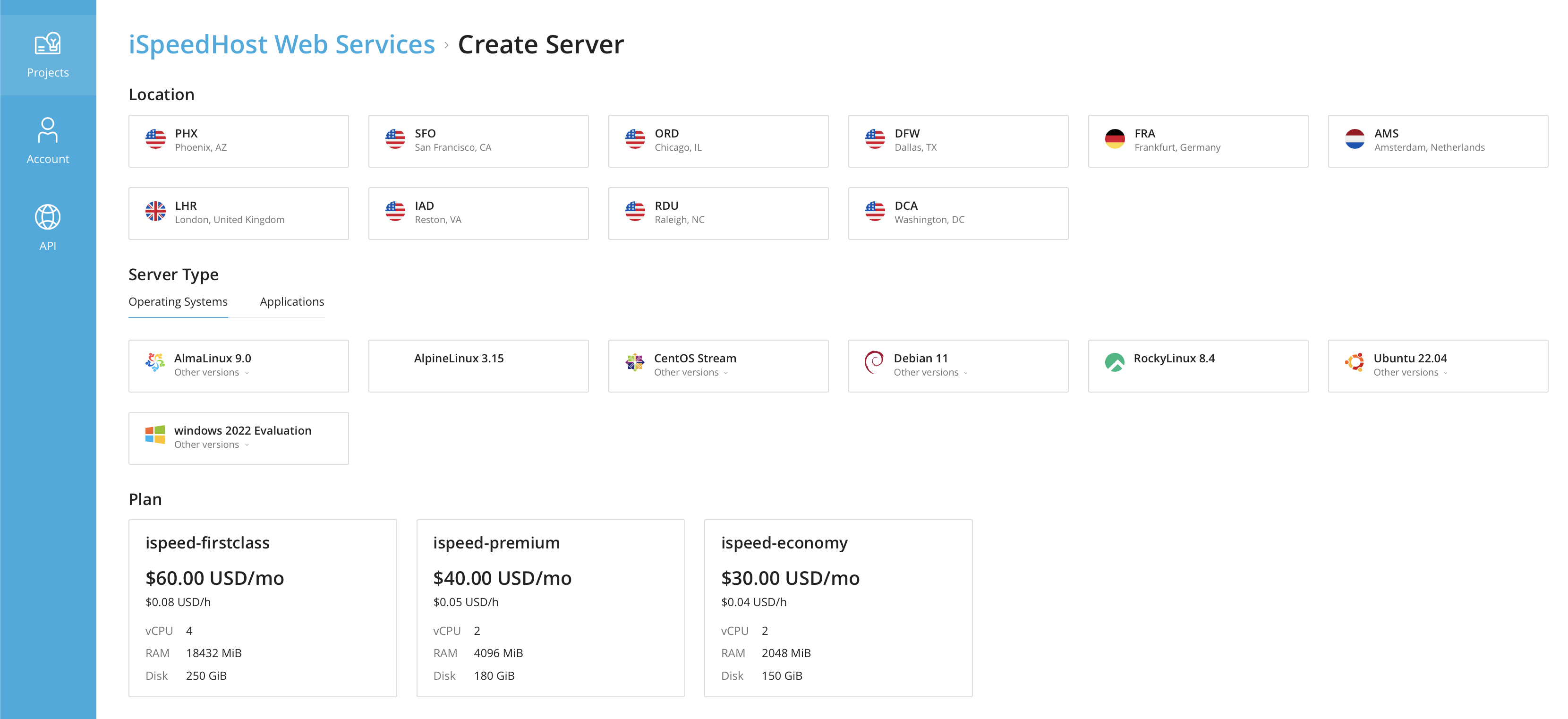 Easily create virtual machines with iSpeedHost Web Servers Virtual Private Server Cloud